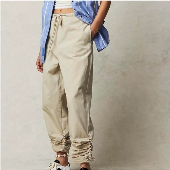 Free People‎ Khaki New Light Parachute Pants Size XS Casual Drawstring - Picture 2 of 13